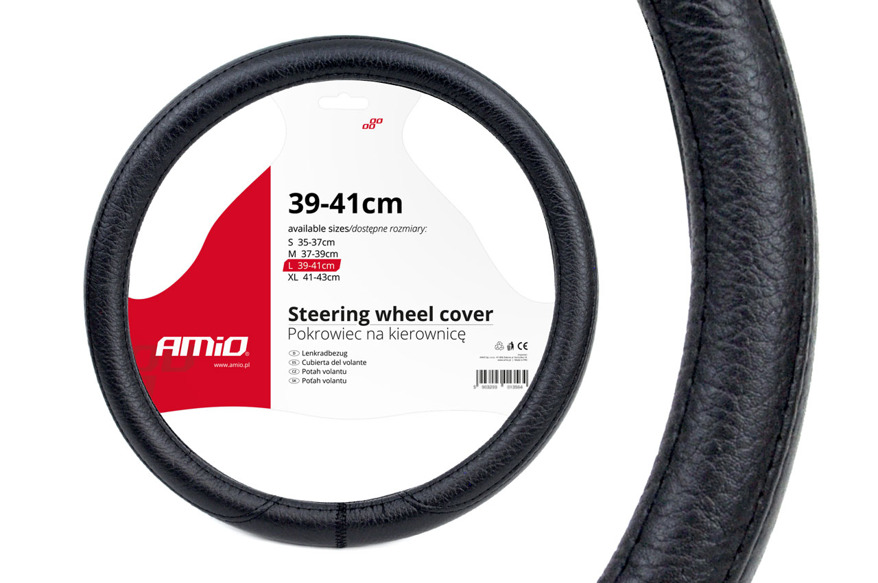POKROWIEC NA KIEROWNICĘ 39-41cm CZARNY SKÓRA EKO