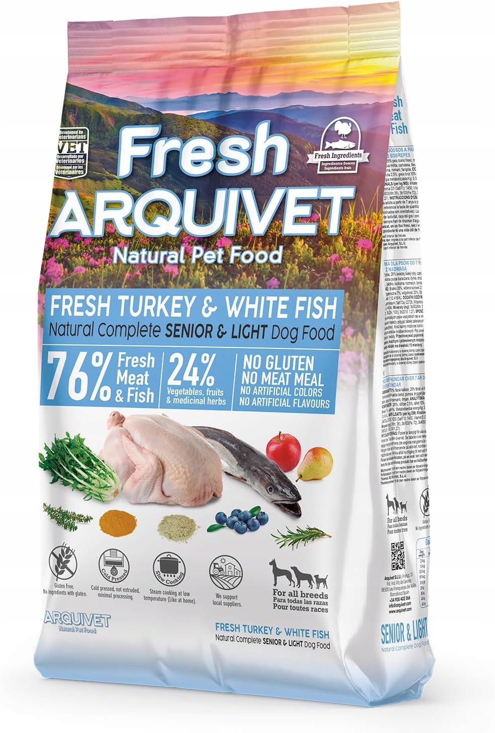 Levně Arquivet Senior&light Polovlhké Krmivo pro psy Krůta a Bílá Ryba 10 kg