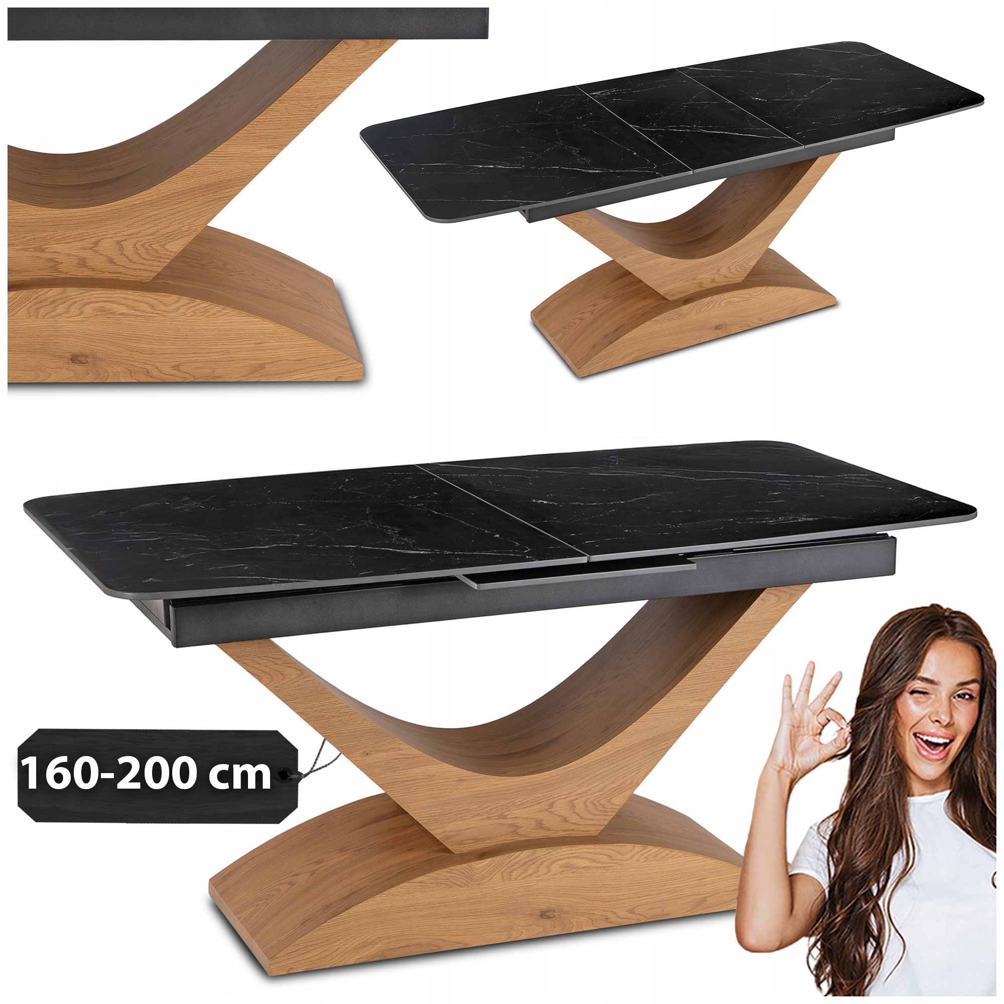 Stół Do Jadalni Ceramiczny Rozkładany Kuchenny Czarny Alicante 160-200 cm