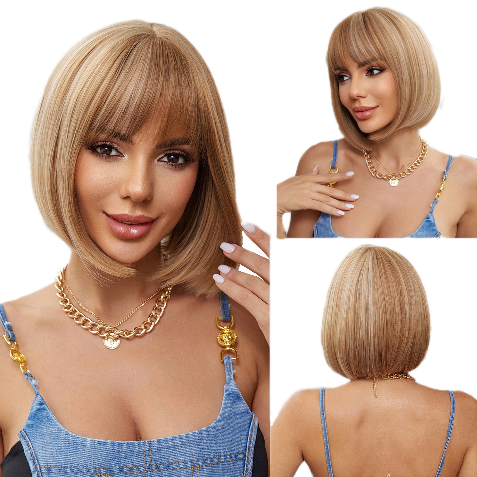 Dámská paruka Paruky Smíšená blond Dámské Bob Krátké Vlasy s Hřívou