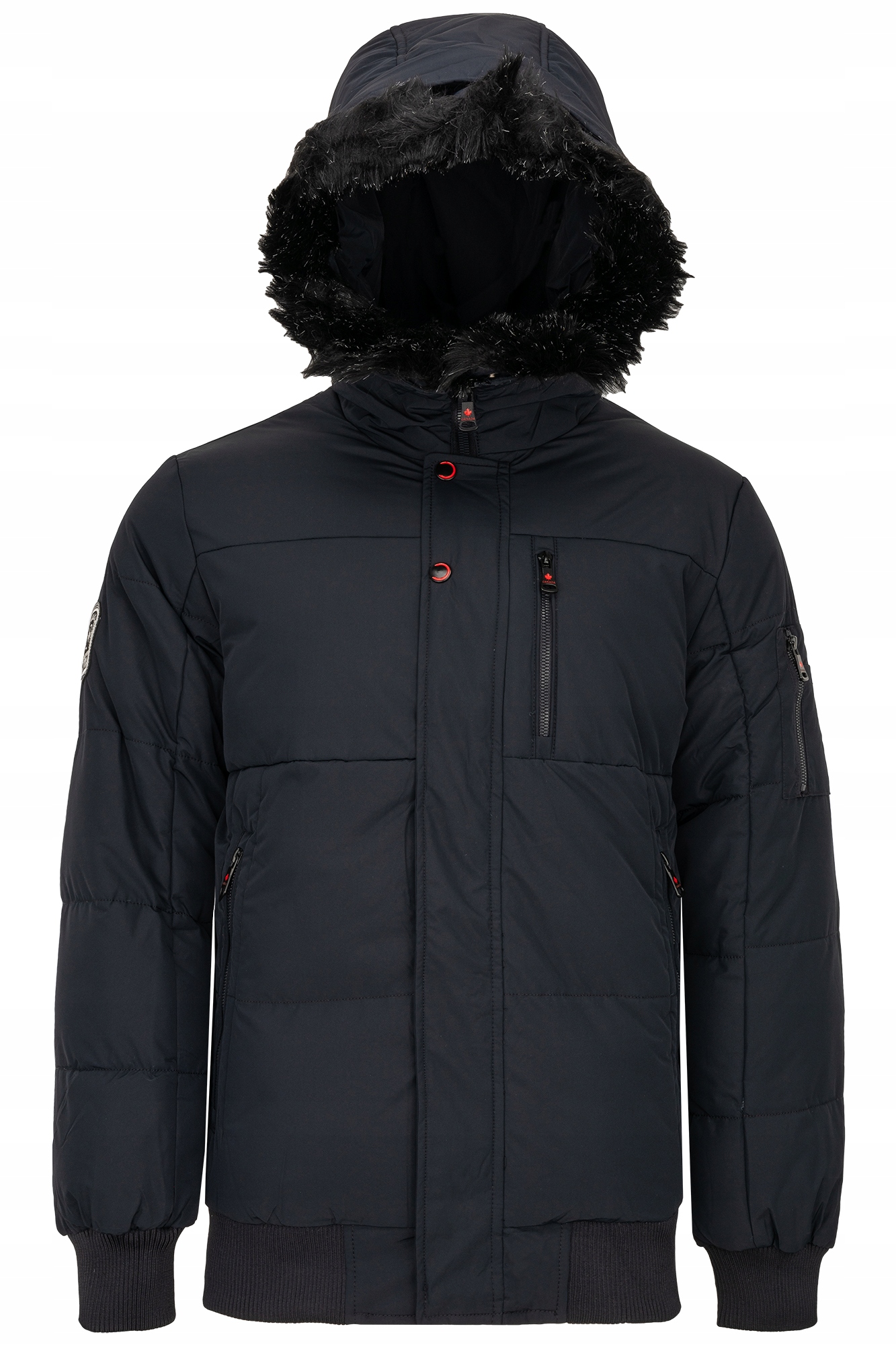 Pánská Zimní Bunda Tmavě Modrá Kapuce, Kožíšek, Odnímatelné Tepelné Stahovací Pásky: M