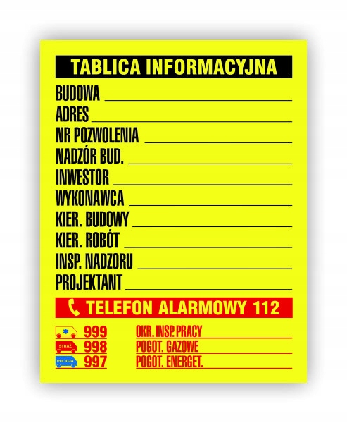 BUDOWLANA TABLICA INFORMACYJNA OA091- aluminium