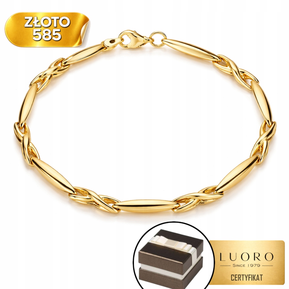 Zlatý Náramek 585 14K Prodloužené Dekorativní Elipsy 19 CM Elegantní