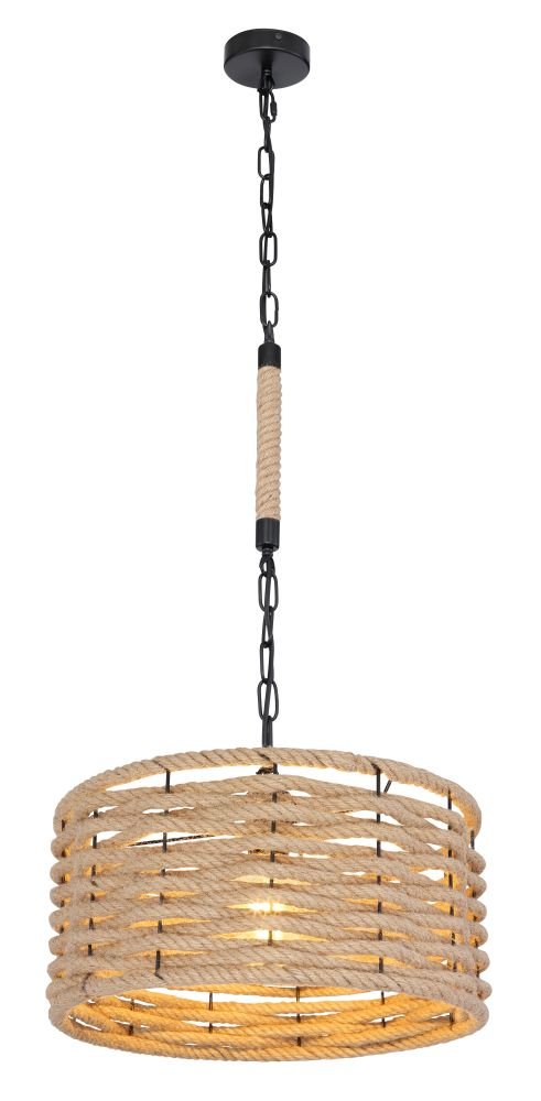 Závesná lampa Halia z konopného lana, čierny matný kov, 40 cm