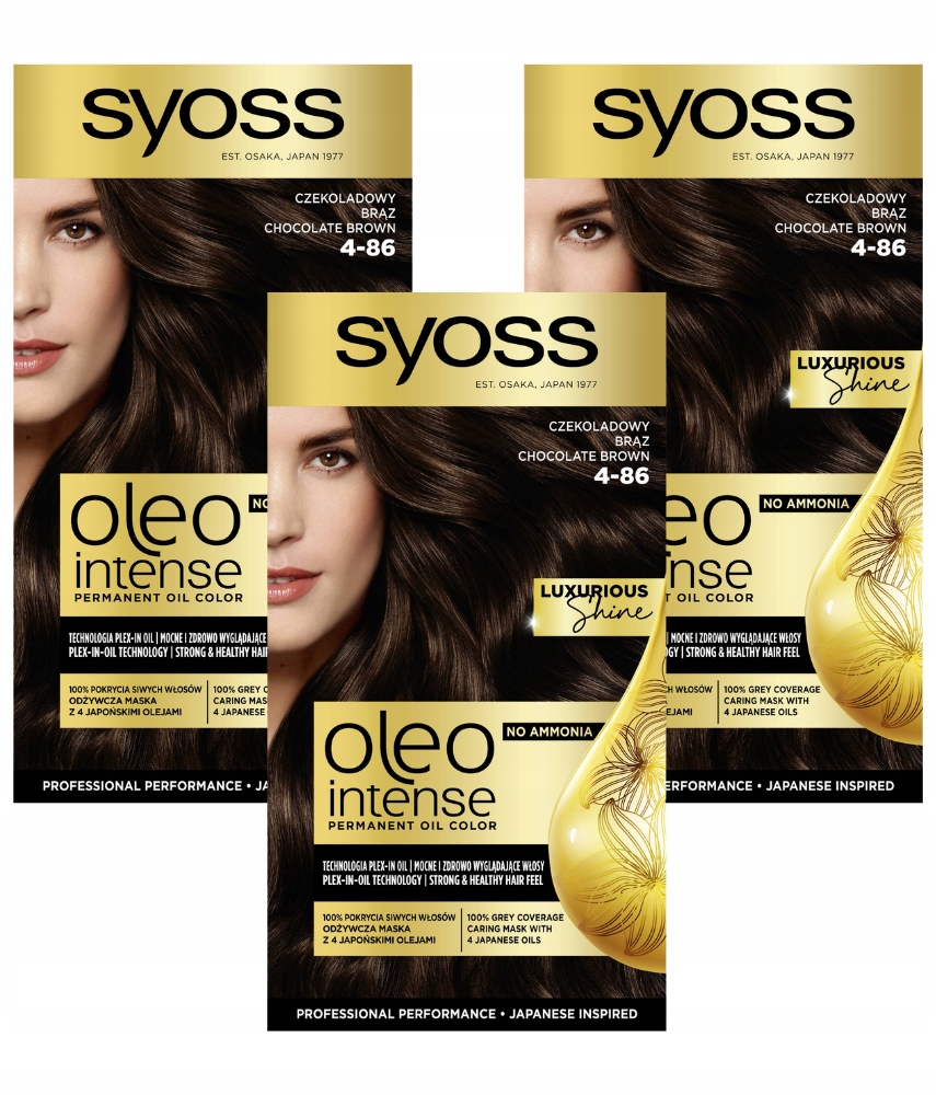 3X Farba Do Włosów Syoss Oleo Intense Czekoladowy Brąz 4-86 Bez Amoniaku