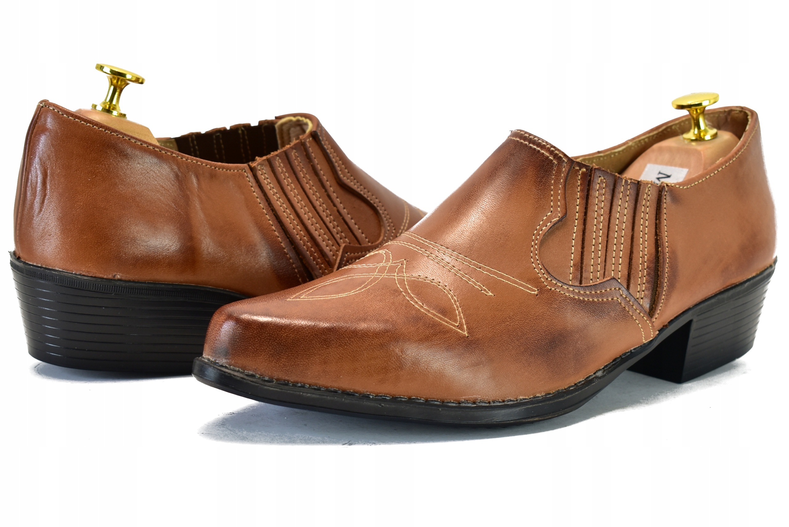 KOWBOJKI MĘSKIE NISKIE BRĄZOWE SKÓRZANE 39 Długość wkładki 26 cm