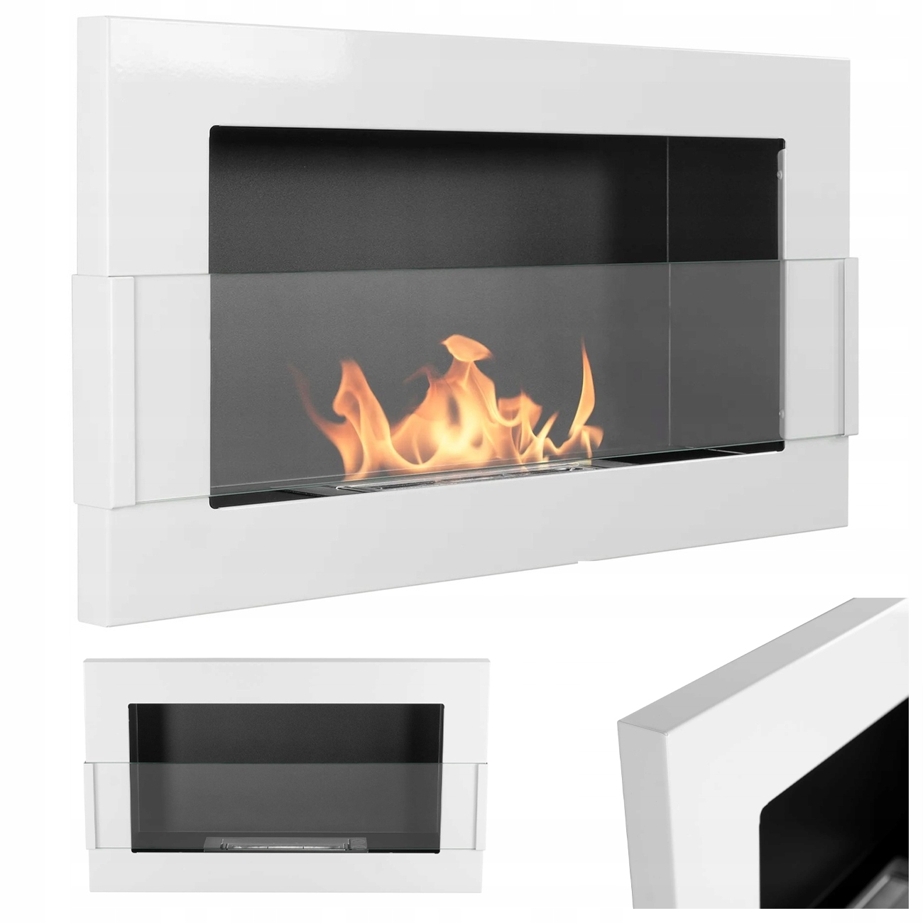 Závěsný Biokrb Se Sklem 650X400 Bílý Lesk Na Biopalivo Bez Komínu