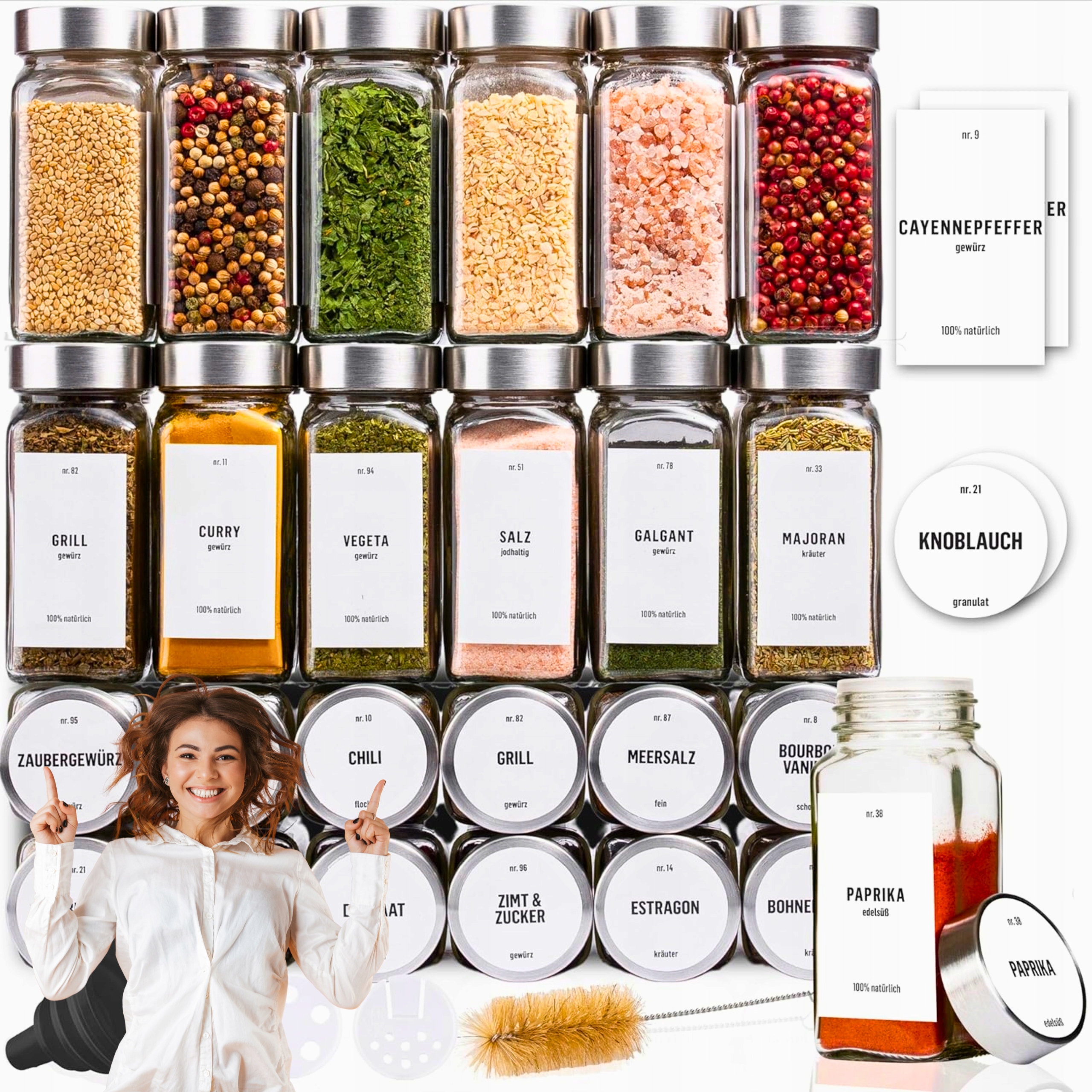 Skleněné Hermetické Dózy Na Koření Sada 36 Kusů Štítky