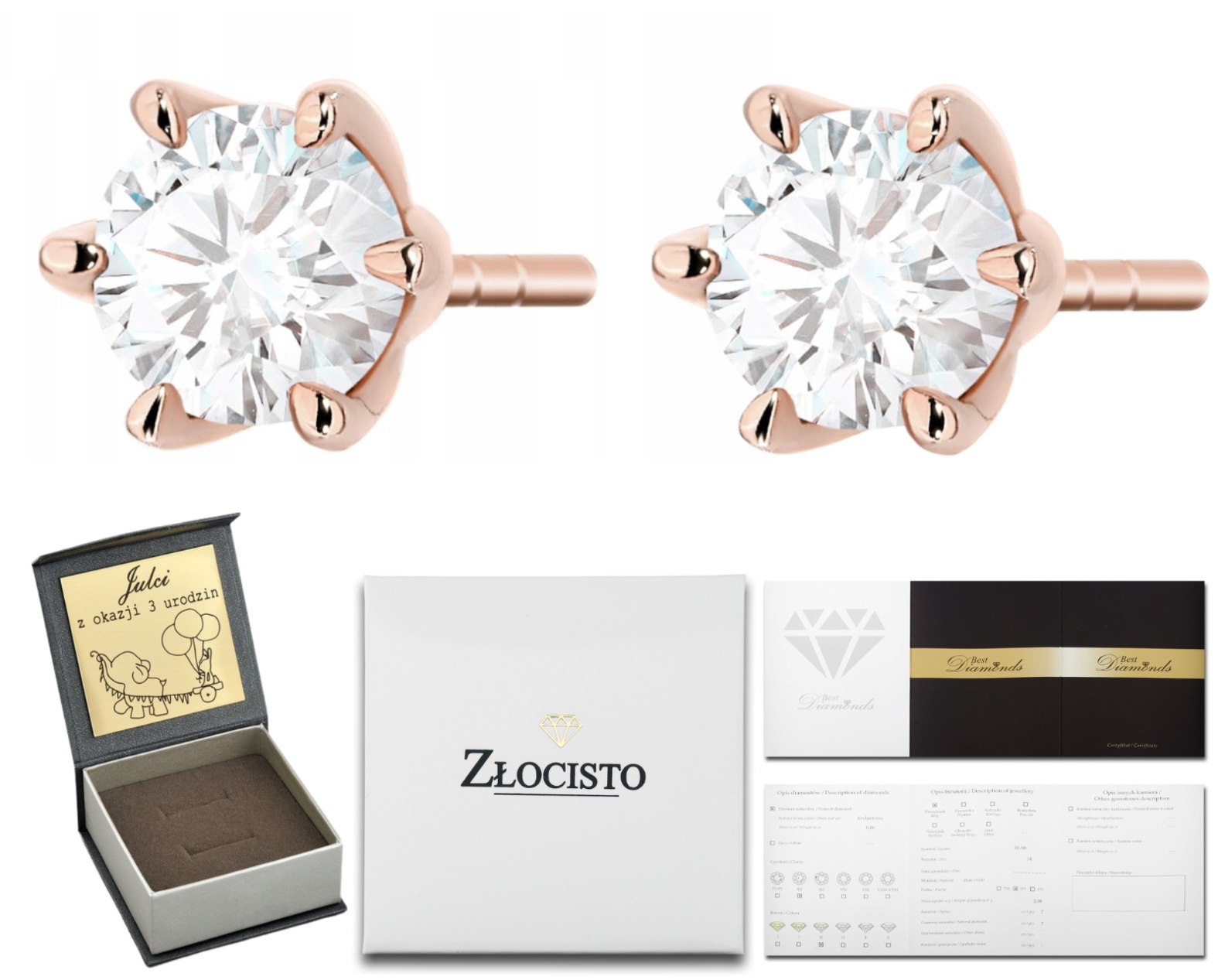 Náušnice Z Růžového Zlata S Laboratorními Brilianty, Šroubovák 585