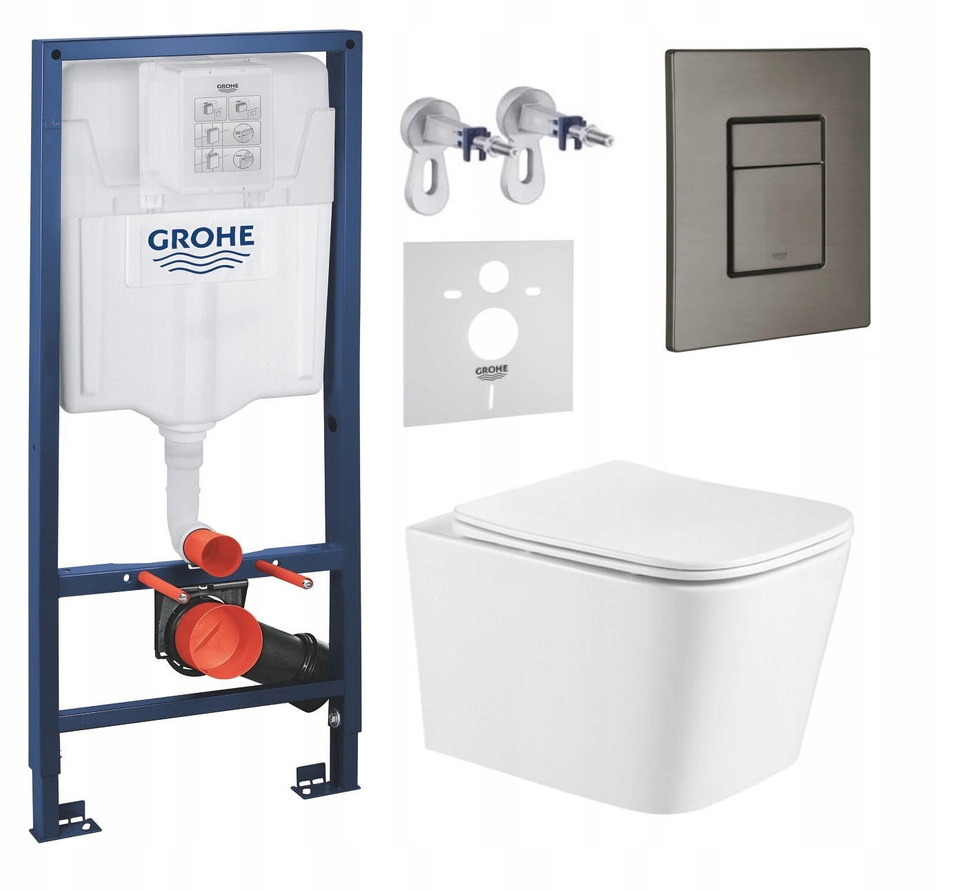Podomietkový Wc set Grohe s miskou Alba Tlačidlo Grafit brúsený Fresh