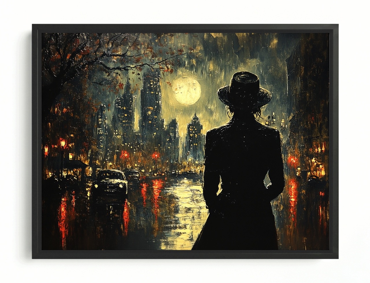 Obraz Rama American Box Noc Večer Mesiac Plnosť Mesto Žena 80x60