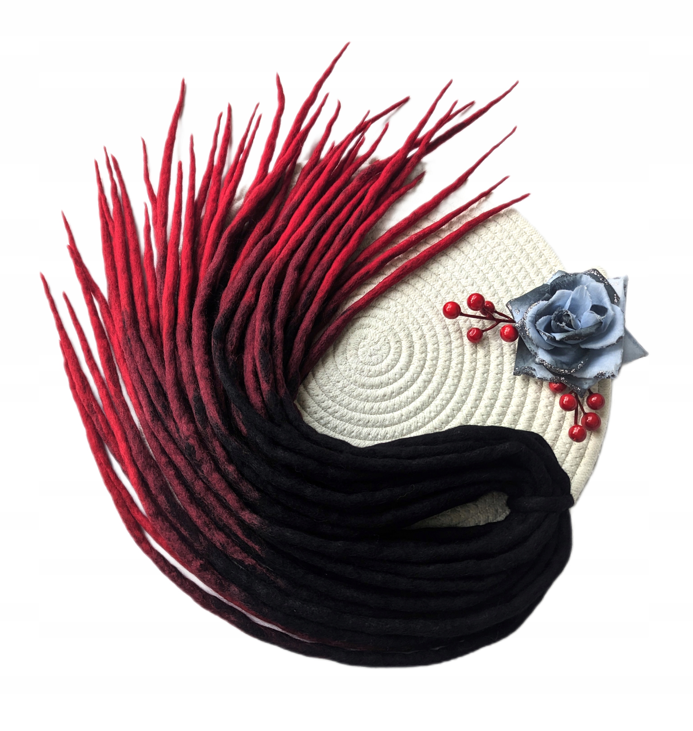 Dredloky Dredy vlněné, černé a červené, Krvavá Růže Tmavá, 40 ks