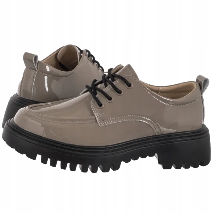 Kožené boty Dámské lakované polobotky Artiker Béžové 55C1007