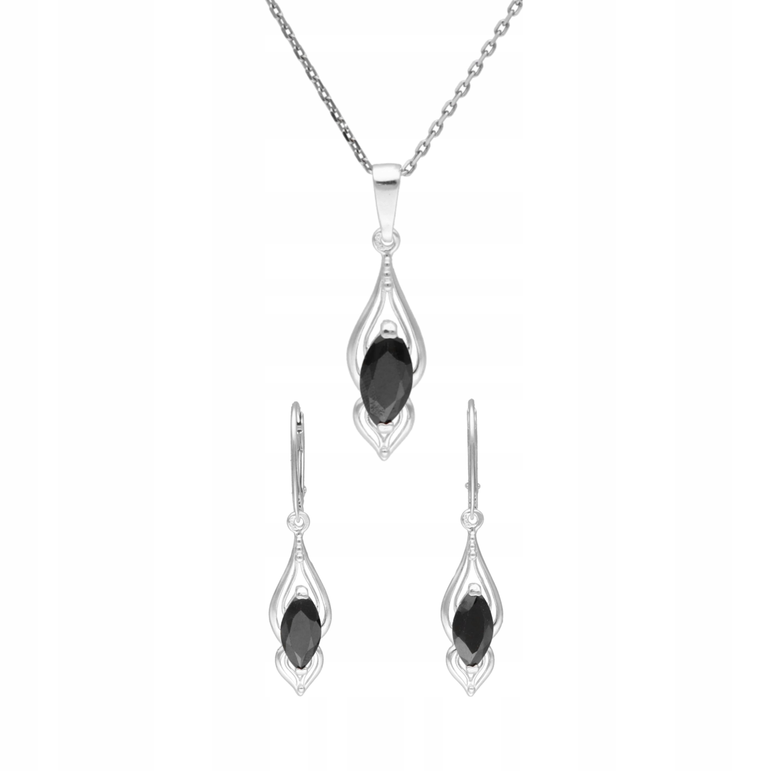 Komplet s černými zirkony a slzami stříbro