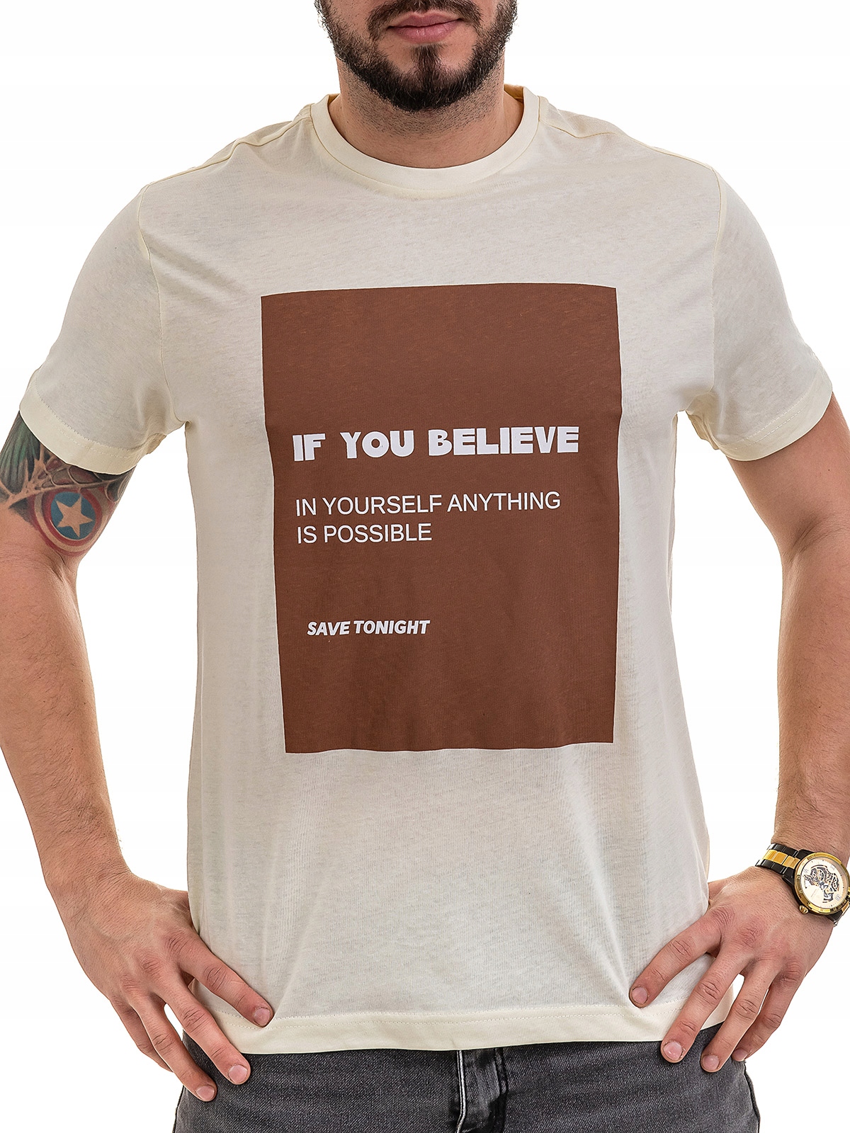 

Koszulka męska t-shirt bawełniany kremowy L