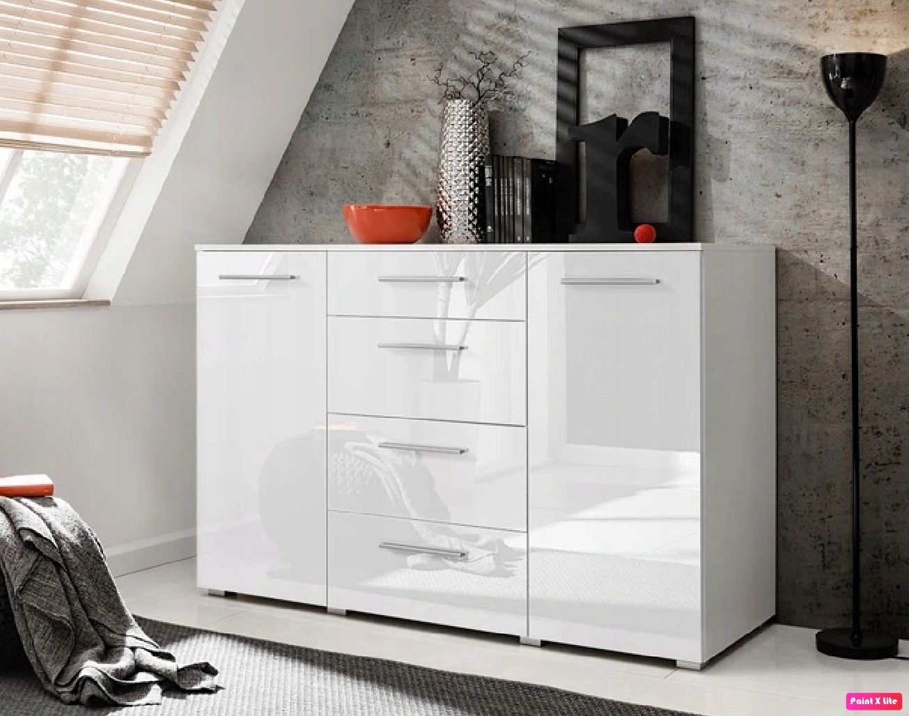 KOMODA 4 SZUFLADY SZAFKA DUŻA POJEMNA 2 DRZWI BIAŁY WYSOKI POŁYSK 150 cm Kod producenta FULL