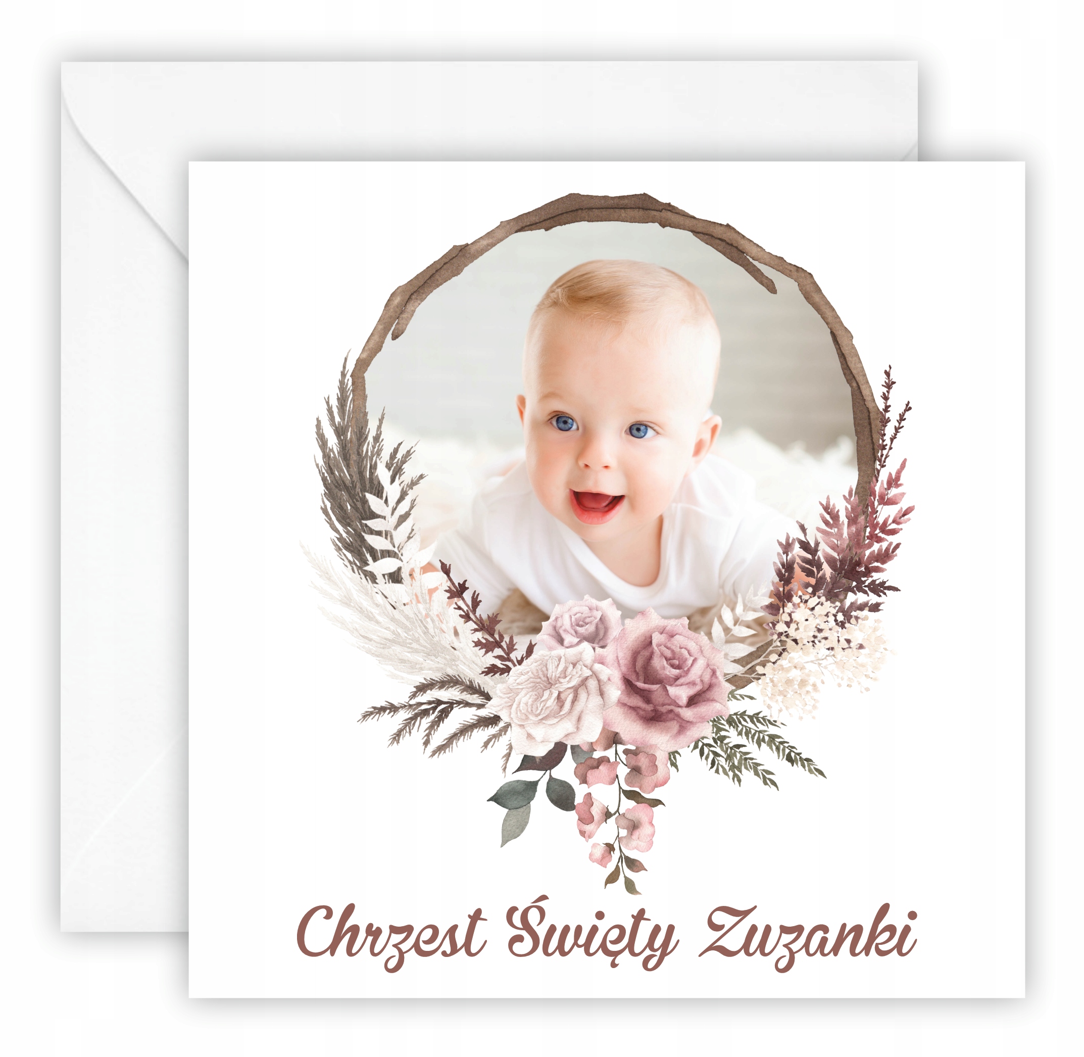 ZAPROSZENIA NA CHRZEST - ZE ZDJĘCIEM - BOHO - IMIĘ Wysokość produktu 14 cm