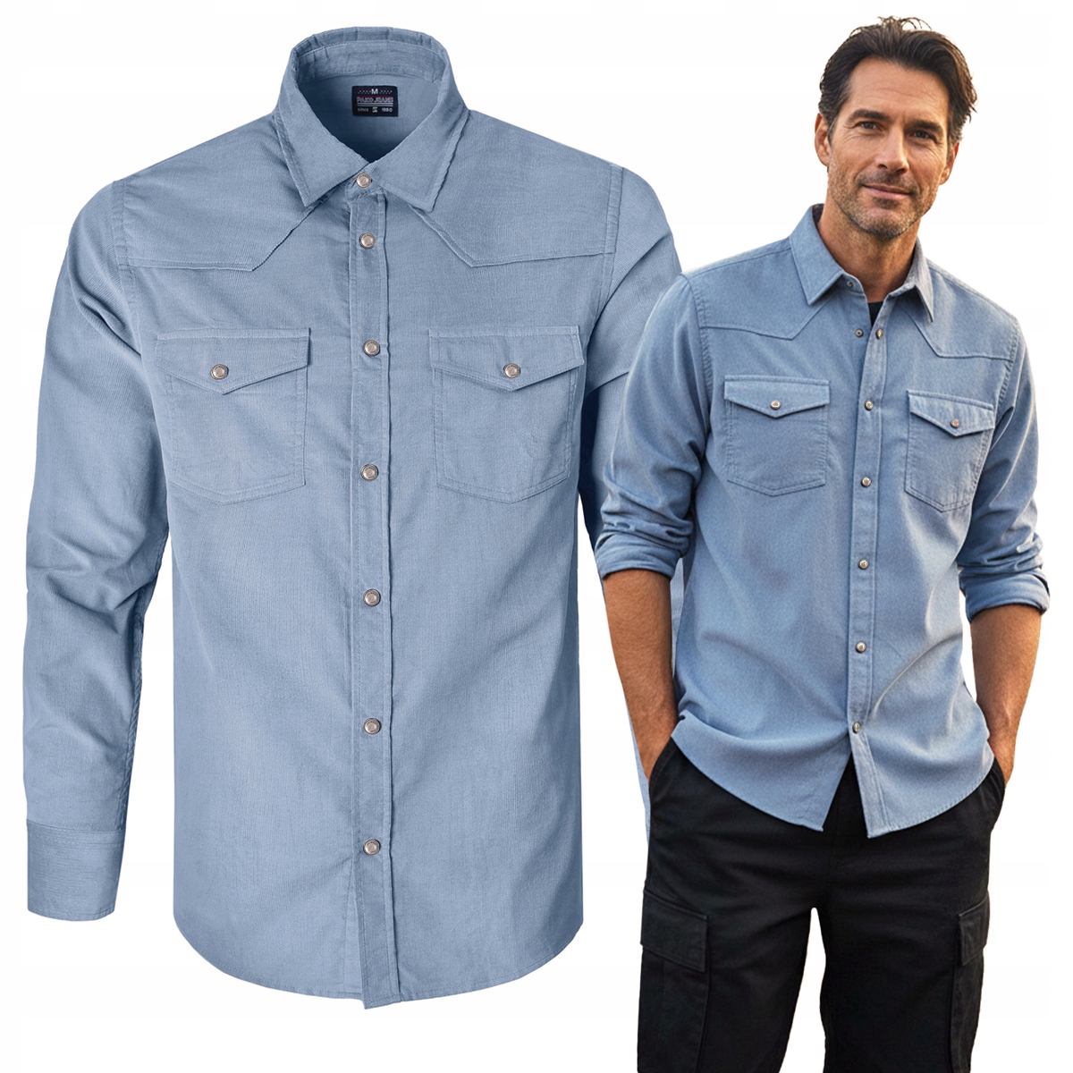 Pánská košile s dlouhým rukávem Štruksová Modrá Regular Fit Pako Jeans