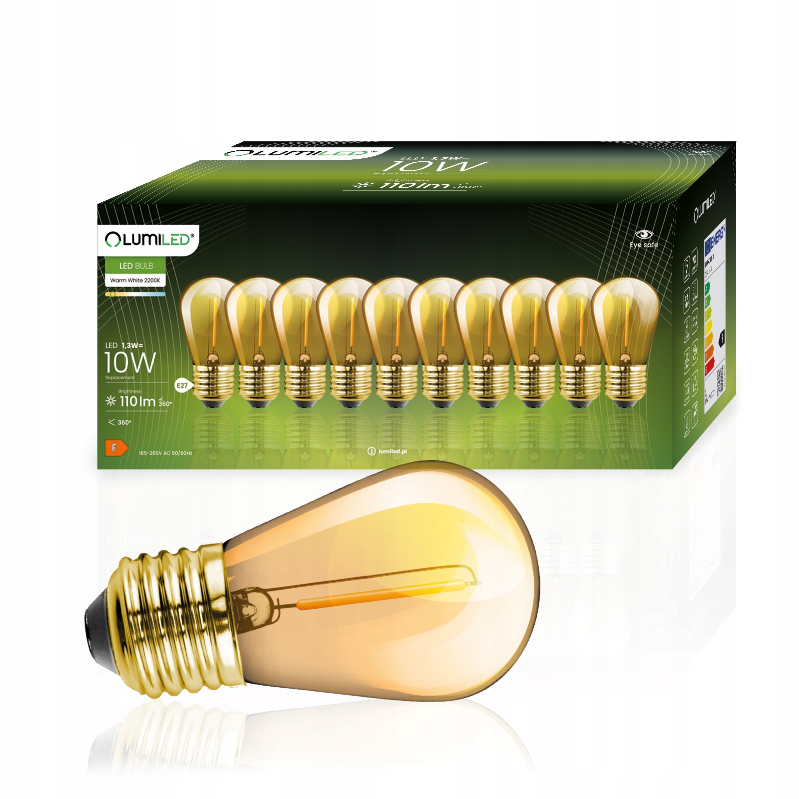 

10x Żarówka Led Filament E27 1,3W 2200K Lumiled