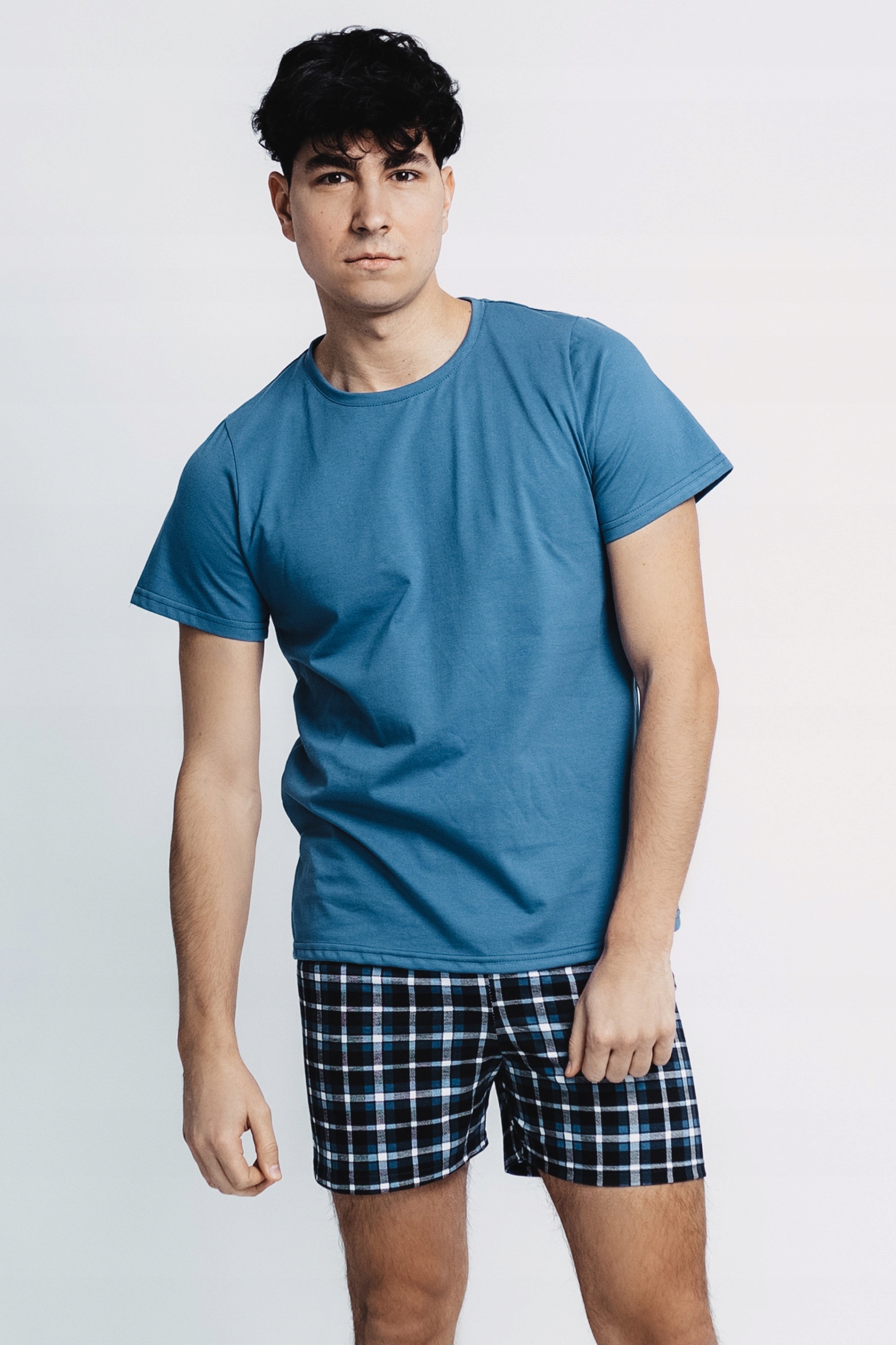 Pánské Pyžamo Vip Kuba Kostkované Šortky Hladké M