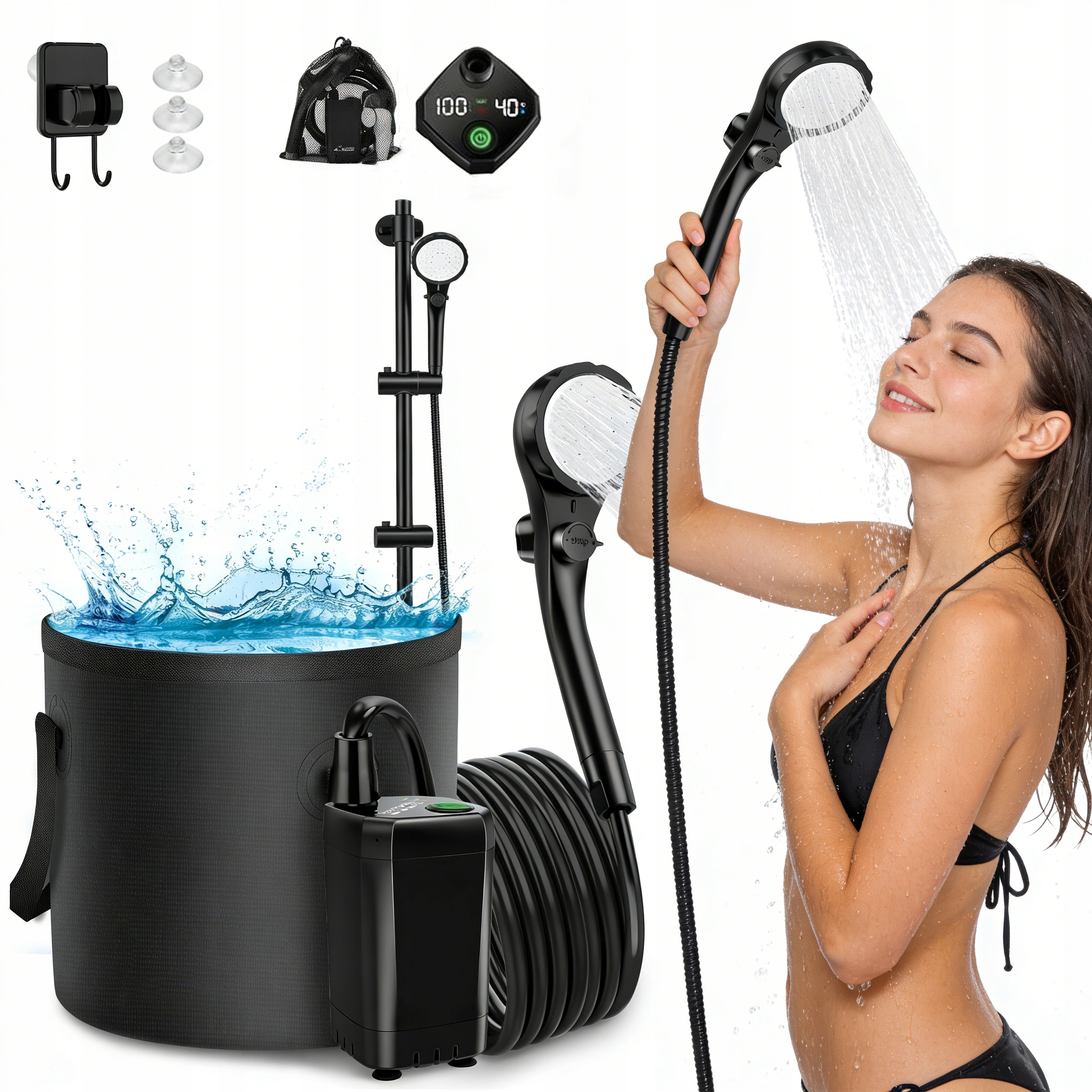 LCD Turistická Sprcha S Čerpadlem, 3 Režimy, 5 L/min, Inteligentní Displej