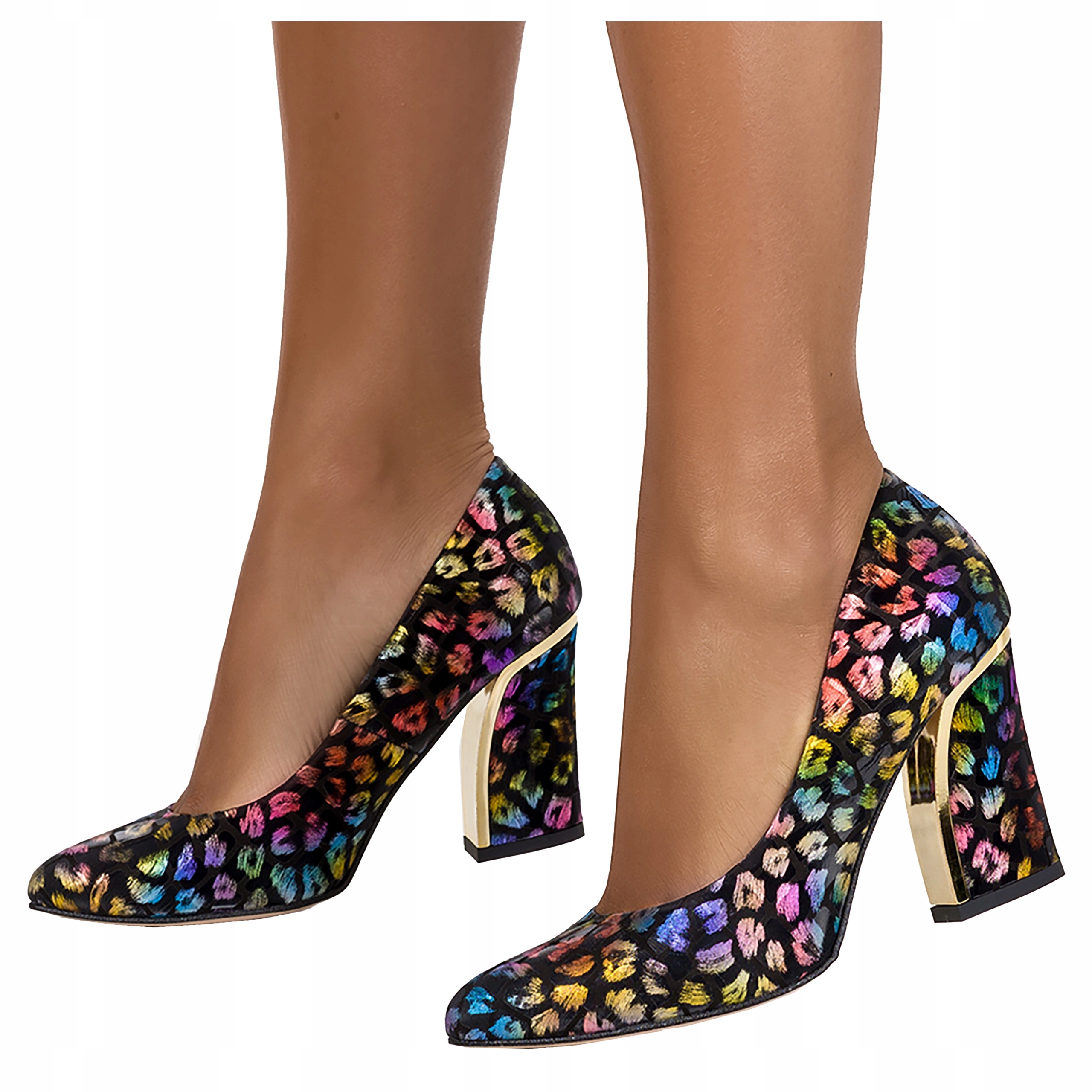 Kožené Lodičky Na Ozdobném Podpatku Vícebarevné Polský Výrobek vel. 35