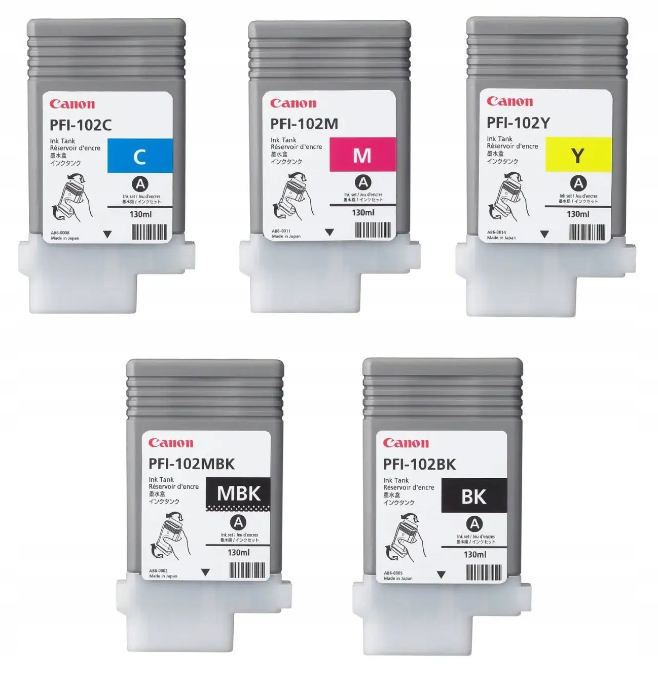 Sada atramentových atramentov Canon PFI-102 PFI102 Cmyk Mbk 5x130 ml iPF610 Orig.