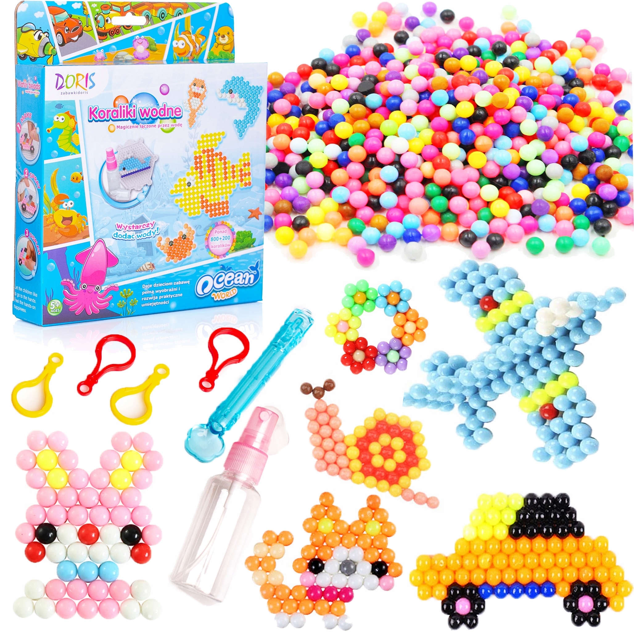 KOLOROWE KORALIKI WODNE Aqua Beads 1000 sztuk Breloki Szablony Zawieszki