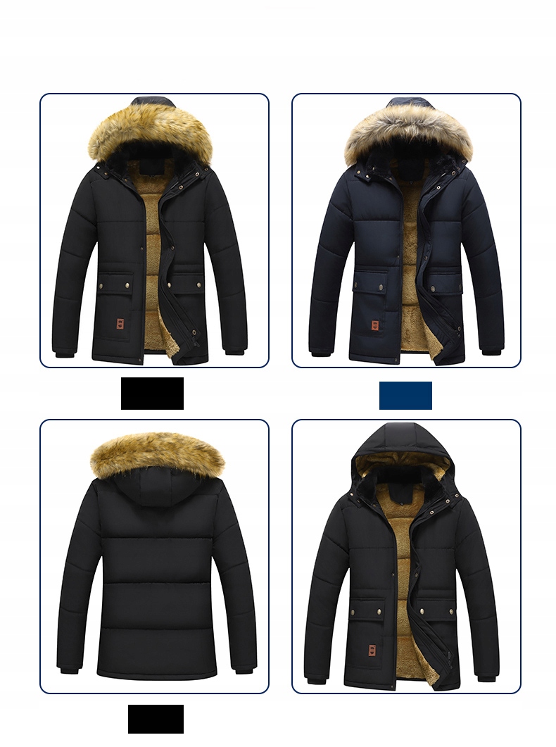 KURTKA MĘSKA ZIMOWA PARKA DŁUGA PŁASZCZ Z KAPTUREM OCIEPLANA GRUBA CIEPŁA Materiał dominujący poliester