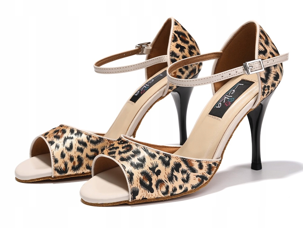 Profesionální Taneční Boty Tango Leopard Panterka Satén 9 Cm