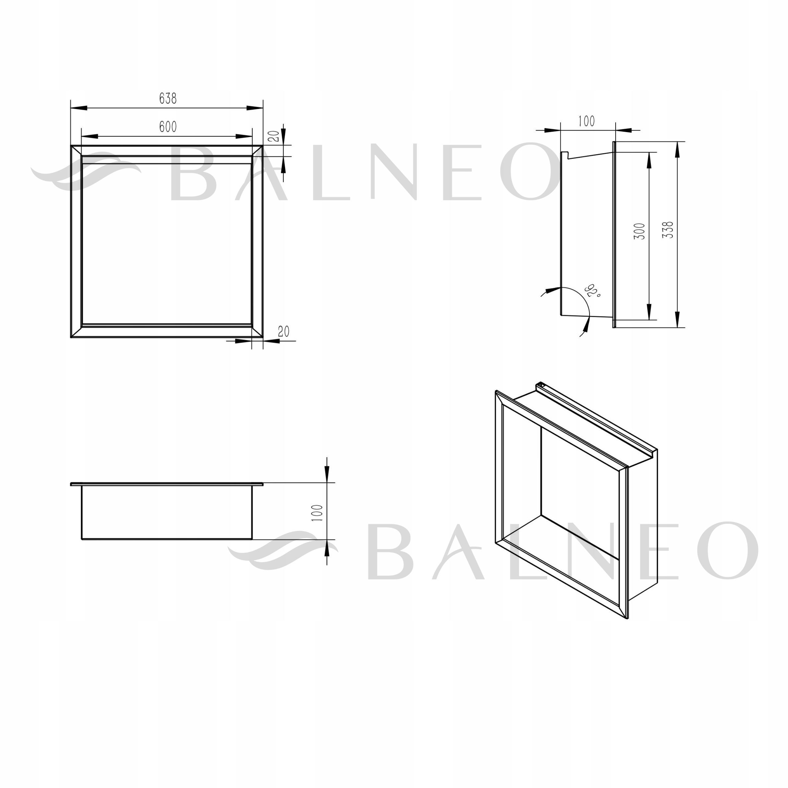 PÓŁKA WNĘKOWA Z OŚWIETLENIEM LED 30x30x10 cm BIAŁA WALL-BOX ONE LED BALNEO Szerokość mebla 30 cm