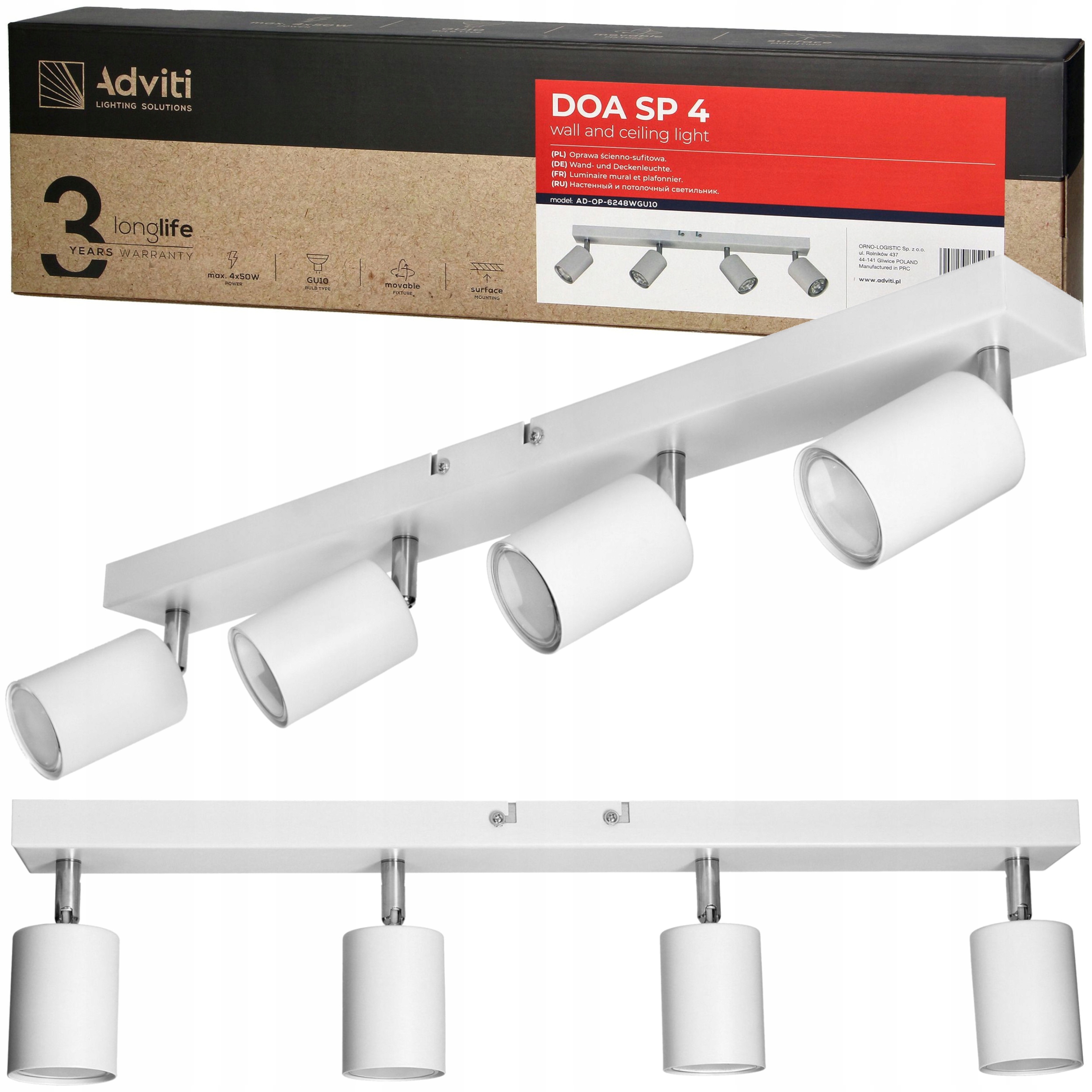 Lampa Sufitowa Kinkiet Oprawa Halogenowa 4x GU10