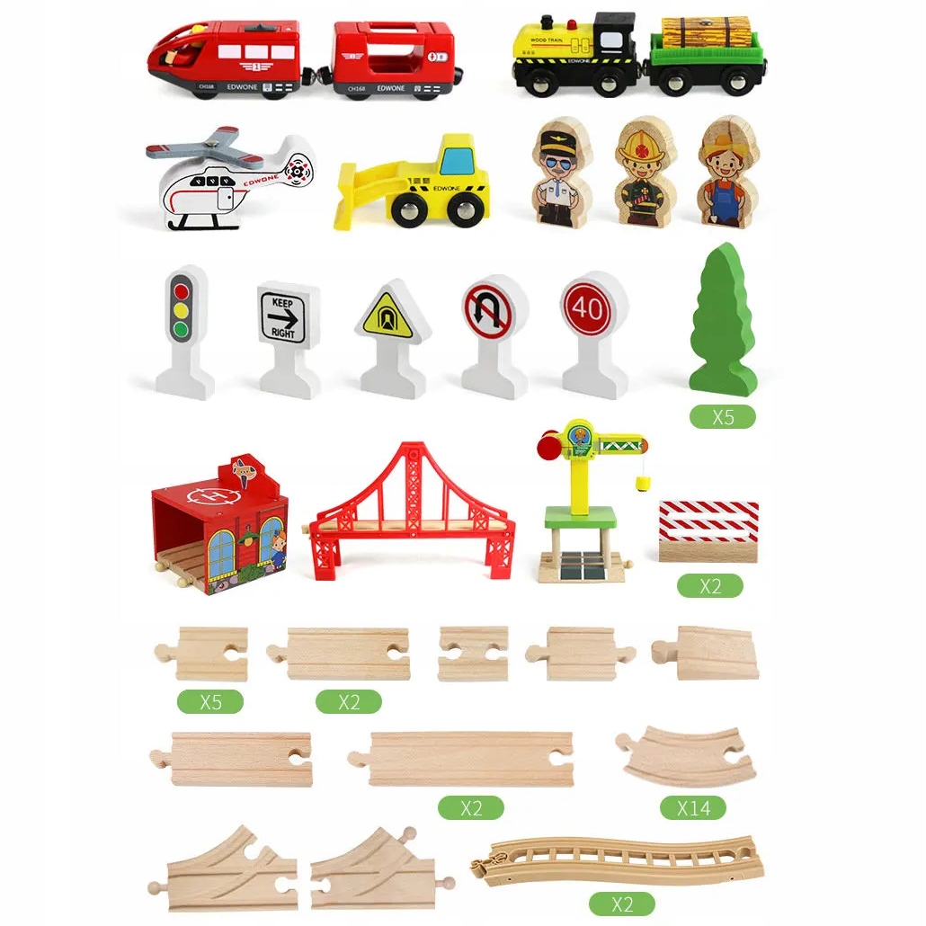 DREWNIANA KOLEJKA POCIĄG WAGONY AUTKO ZESTAW Kod producenta I-H151