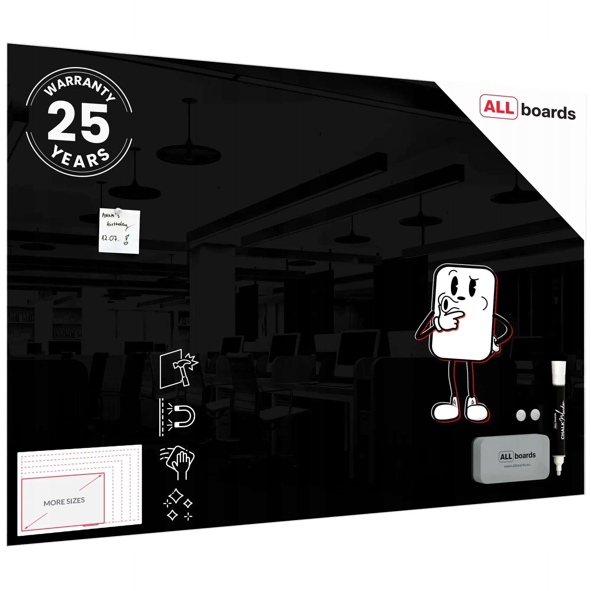 Tablica magnetyczna szklana Czarna 150x100 cm