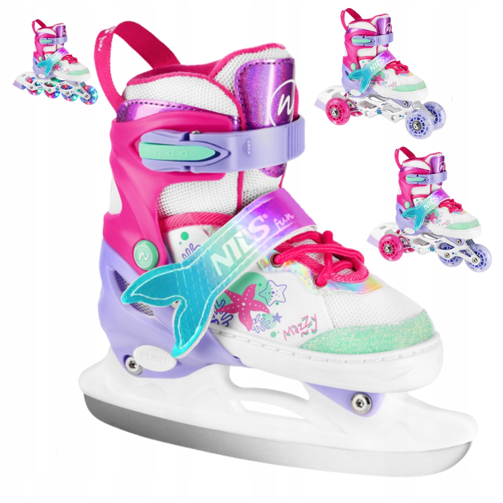 Łyżworolki Łyżwy Hokejowe Rolki Regulowane Motyw Syrenki 4w1 Led 31-34