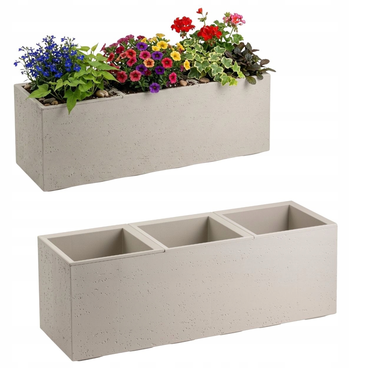 Záhradná Kvetináčka Na Kolieskach Imitácia Betónu Béžová 90x30x30 cm na balkón, terasu