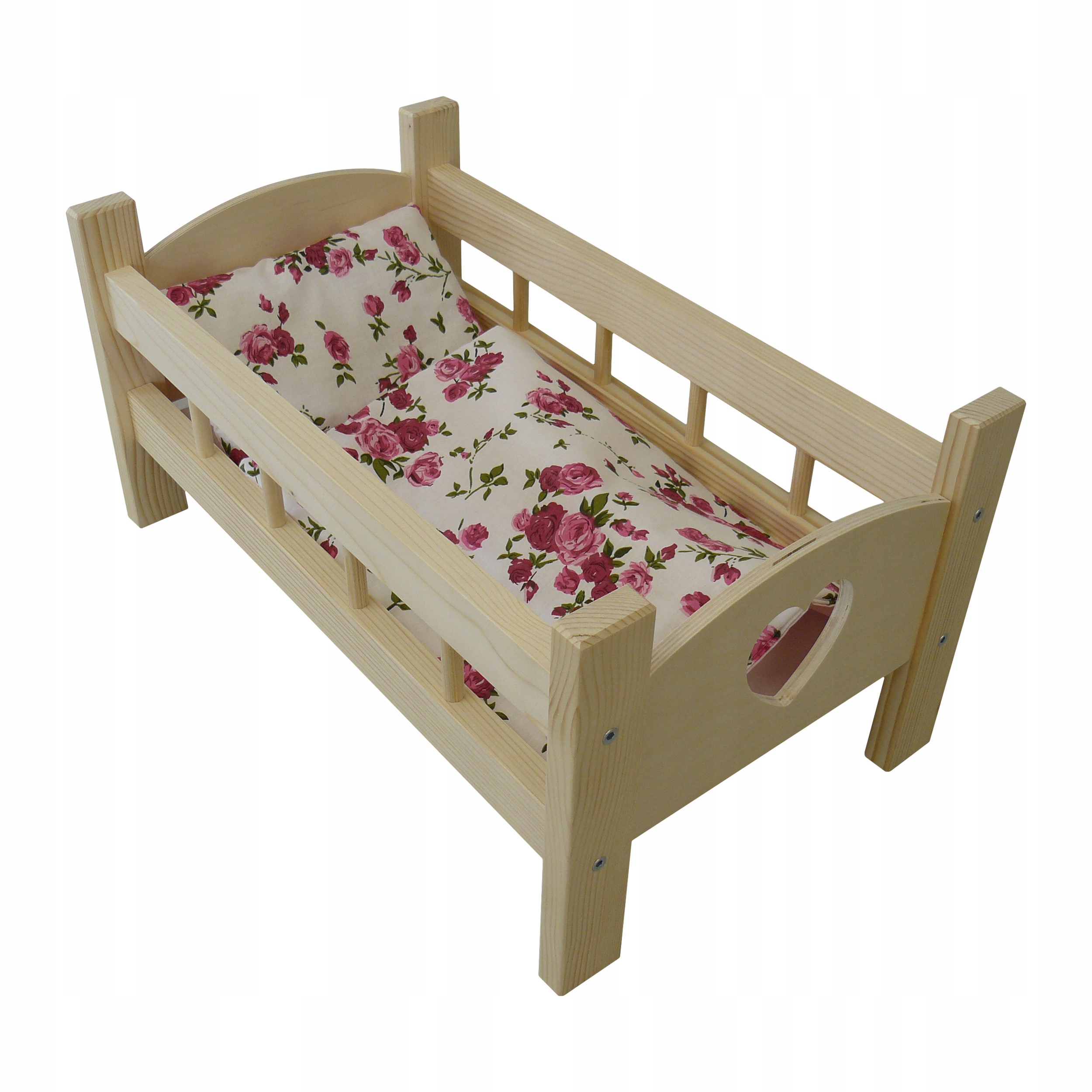 ŁÓŻECZKO DREWNIANE GRAWER SERCE + POŚCIEL RÓŻE