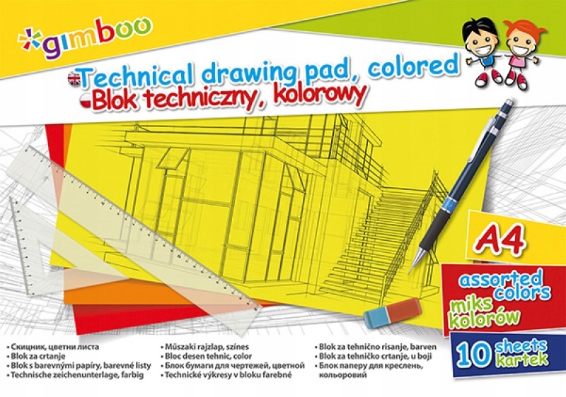 

Blok techniczny A4 10 kart 150gsm mix kolorów