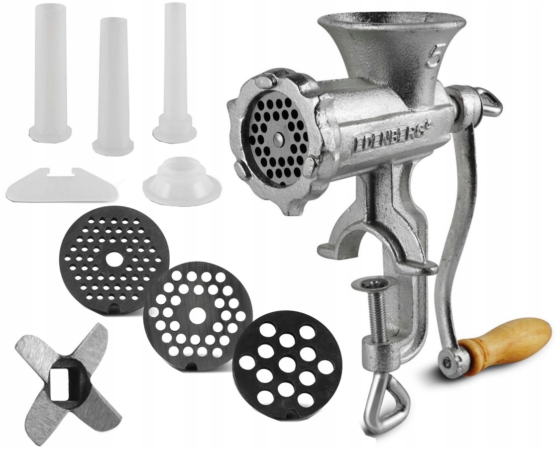 Ręczna Maszynka do Mielenia Mięsa Żeliwna nr. 8 Nadziewarka 3 Sita 3 Lejki