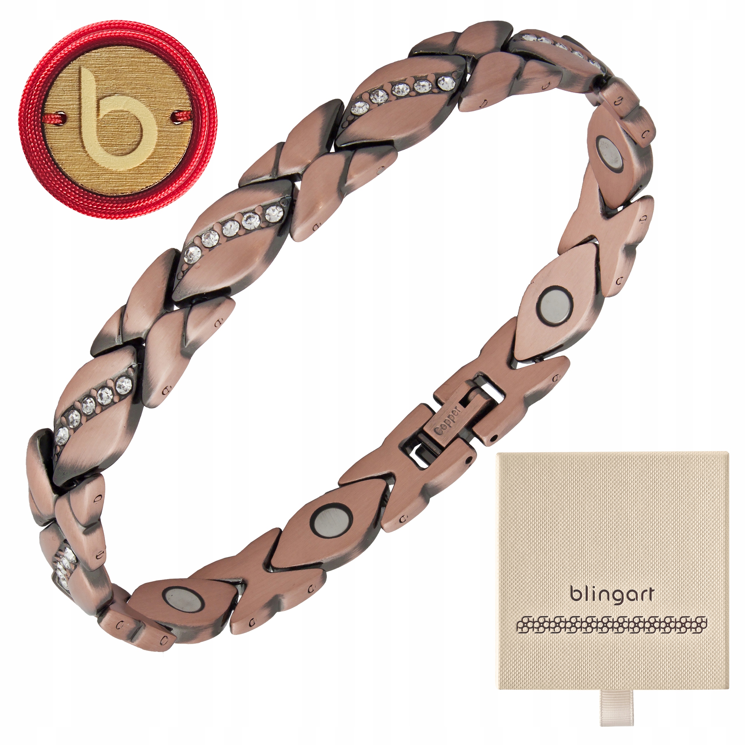 Dámský měděný náramek s magnetickými zirkony pro zdraví Blingart