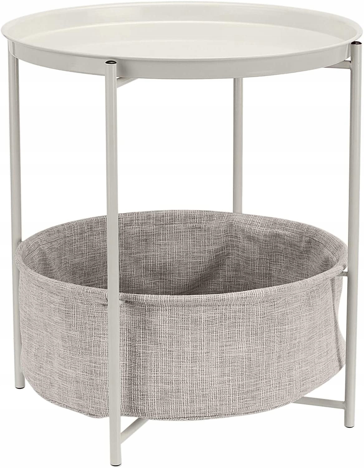Amazon Basics Stolik okrągły z koszem z tkaniny 45x45x48 cm szary wrzosowy