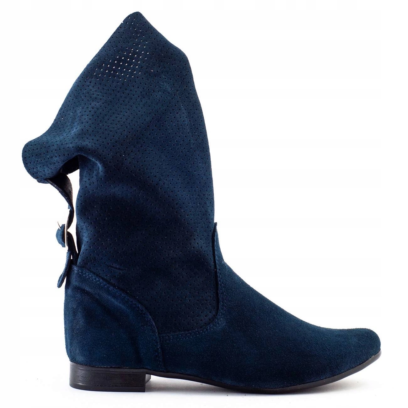 Ažurové děrované kotníkové boty z nubuku Elena, modré, velikost 41