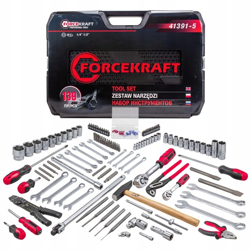 Sada náradia bitové nástavce kľúče 1/4 1/2" 139ks 4-32 mm 6-hran Forcekraft