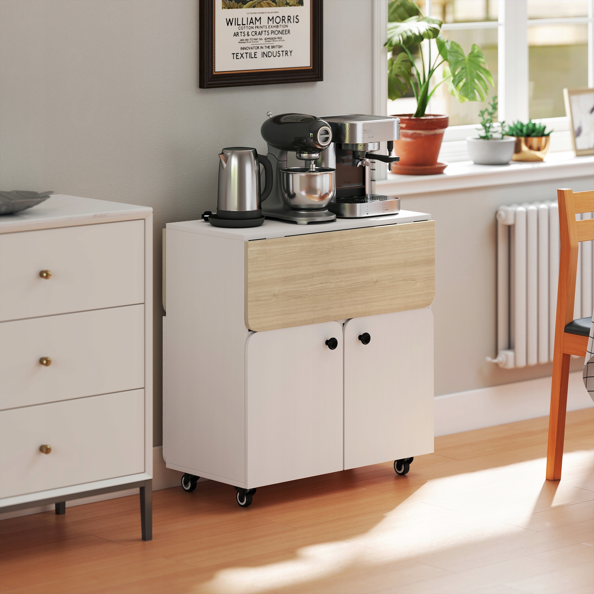 Stół Jadalniany 4 Osobowy Składany Mobilny Kredens do Jadalni Kuchni Biały Kolor mebla biały