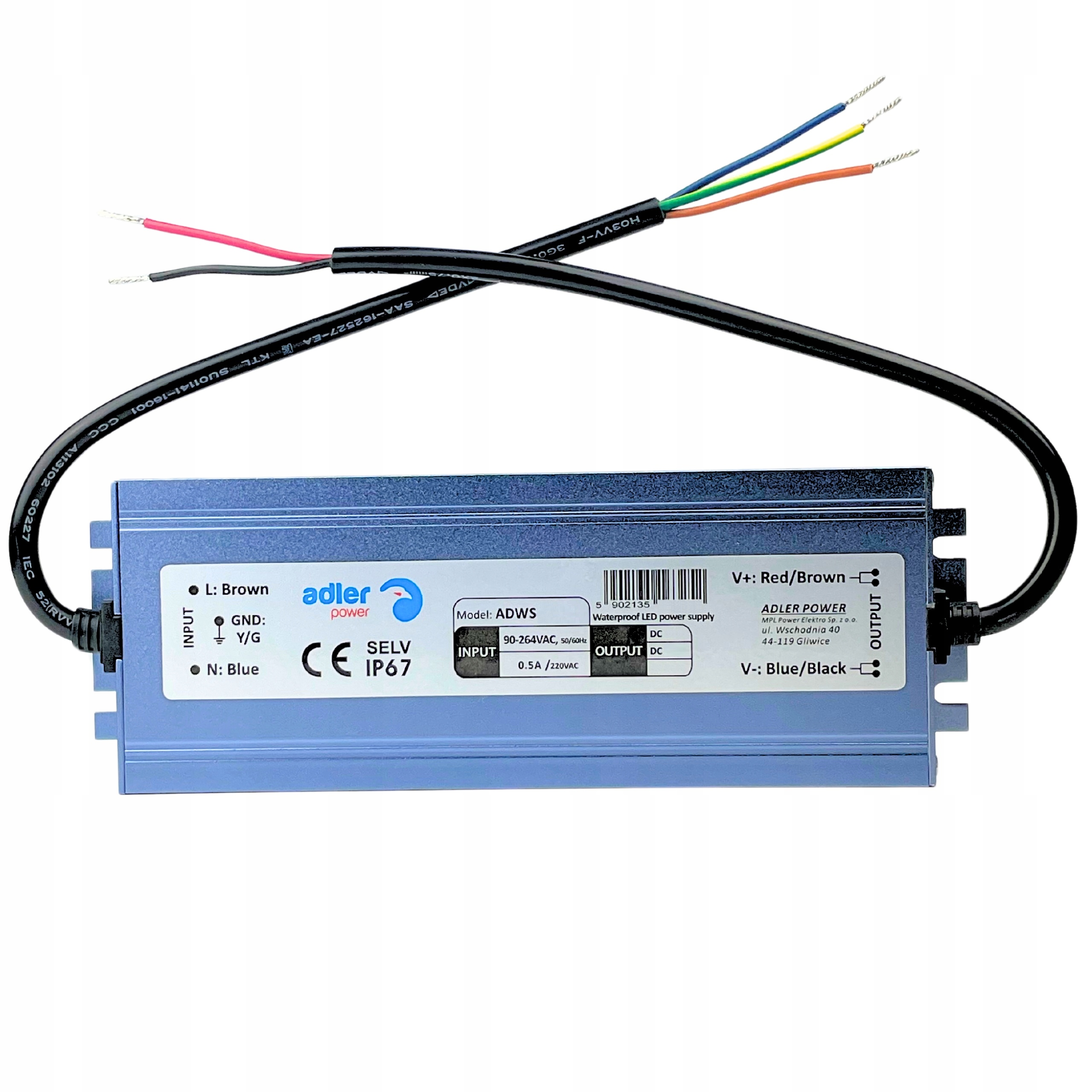 Hermetyczny Zasilacz 12V IP67 21A 250W Do Taśmy Led Ledów Impulsowy Płaski