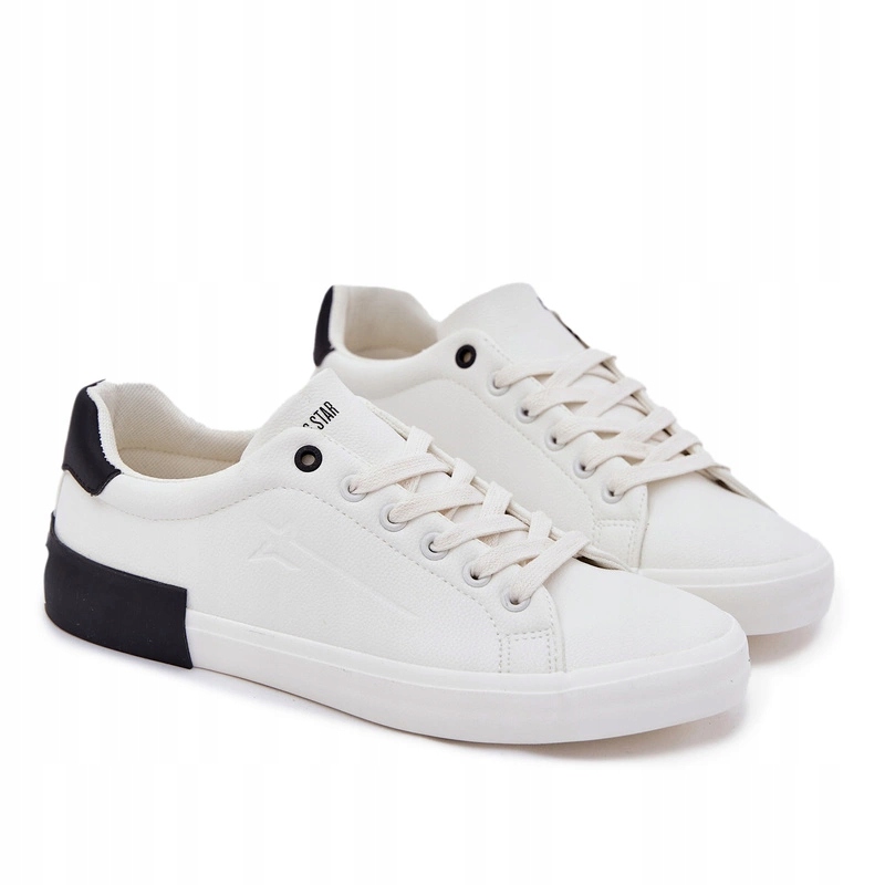 Pánské Eko Kožené Nízké Šněrovací Tenisky Big Star OO174018 Bílé 44