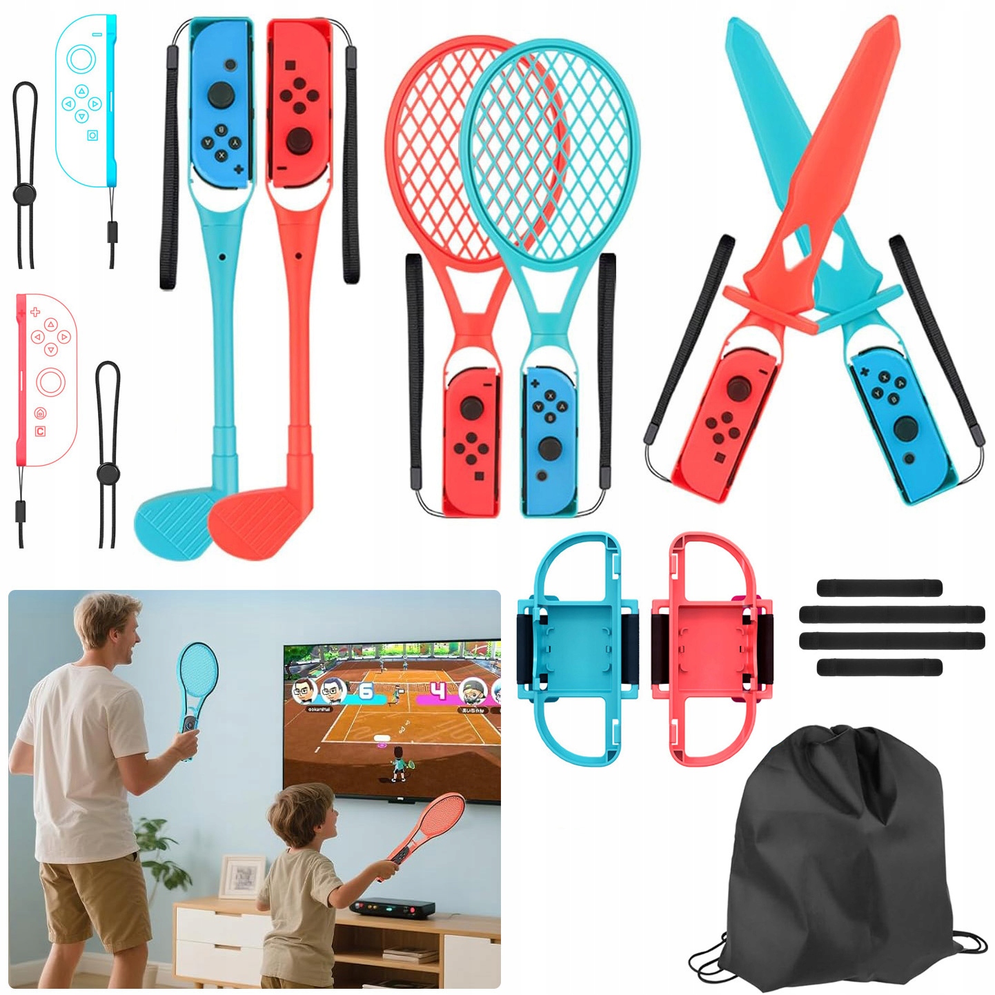 Zestaw 15w1 Uchwyty na JoyCon Gripy Sportowe Blue Red do Nintendo Switch 2