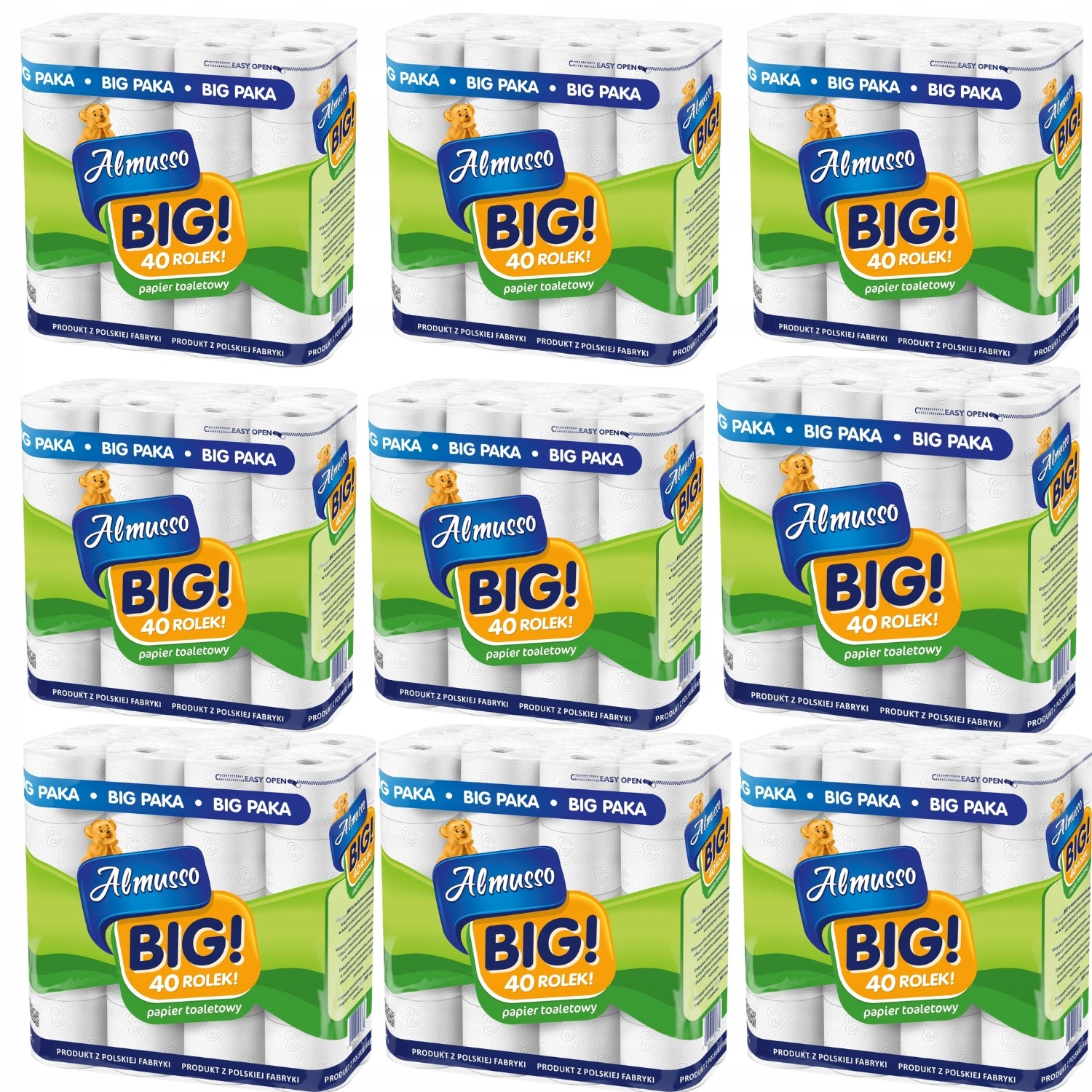9X Papier Toaletowy Biały 3 Warstwowy Delikatny Celuloza Big 40 Rolek Zapas