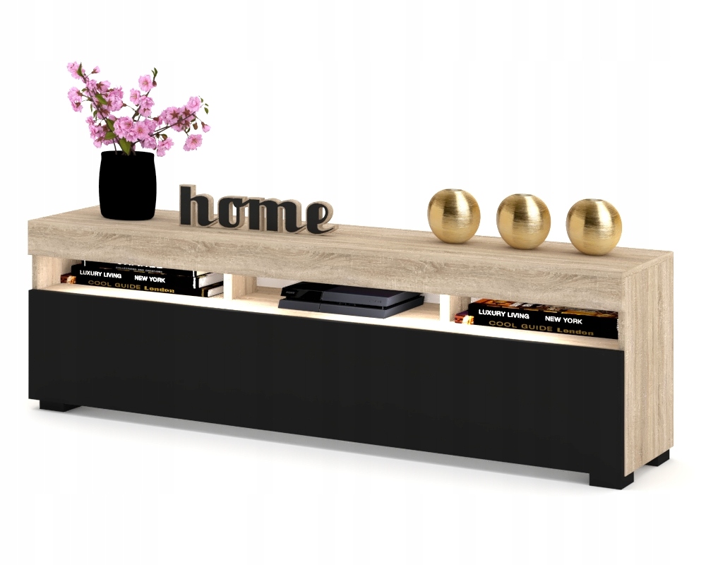 

Szafka Rtv Stojąca Sonoma Czarny Komoda 140cm Led