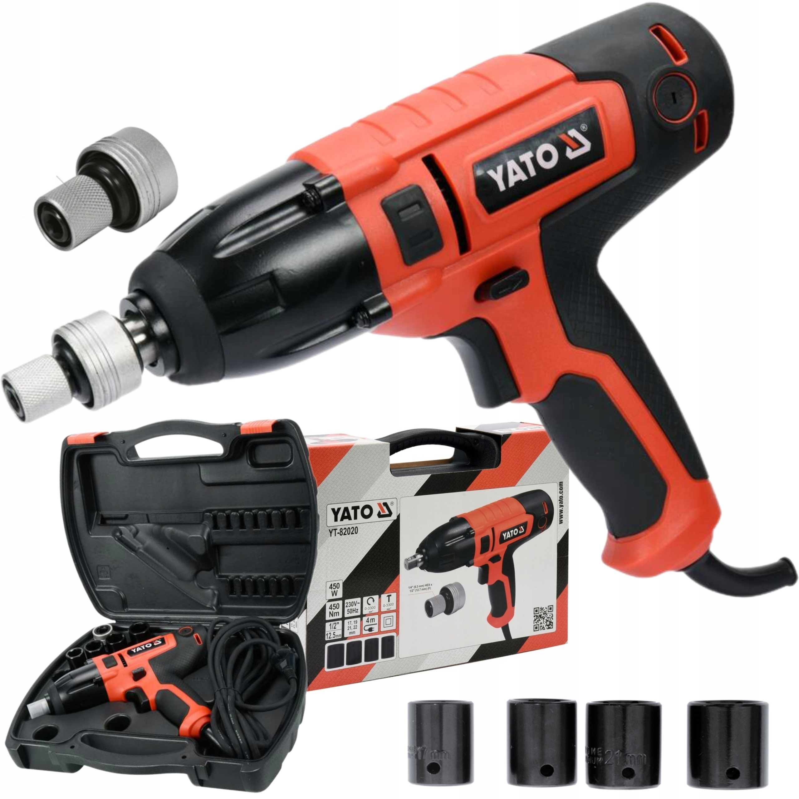 Yato Elektrický Rázový Uťahovák 450W 450Nm 1/2" YT-82020 Kufor +4 Nadaski